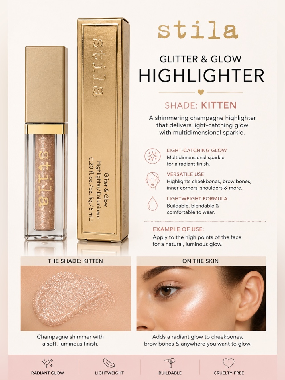 Stila Glitter & Glow Highlighter — Champagne Kitten Shimmer